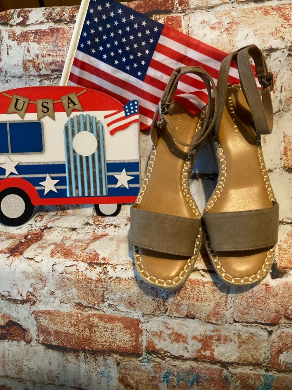 Kelly & Katie Taupe Brown Espadrille Wedge Sandals